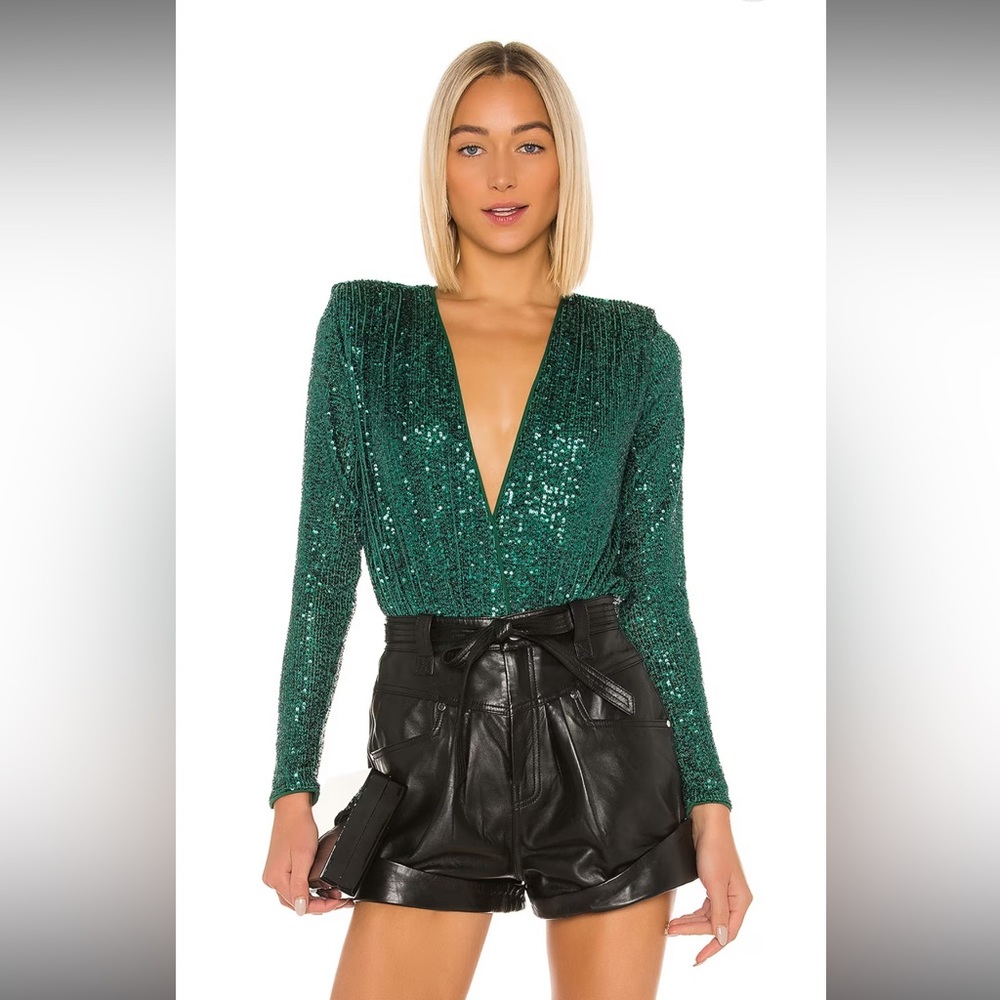 NBD Sloane Sequin Bodysuit in Green